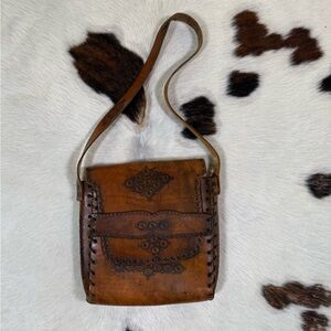 Vintage Tooled Leather Crossbody Bag | Handmade Boho Western Mini Purse